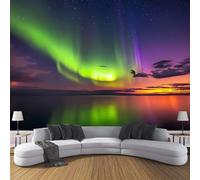 CDXNORA Night Scenery 3D Effect Photo Wallpaper 350×256cm Northern Lights Lake Mural Panoramic Wall Purple Green Large Panoramic Photo Wallpaper for Living Room, Bedroom, Office and Kids Room