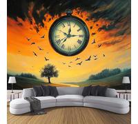 CDXNORA Oil Painting Landscape Silk Mural Wallpaper, 350×256cm Tree Road Clock Bedrooms Murals, Orange Wall Mural 3D Effect Art Poster Decor Wall Decoration Paper Poster for Living Room
