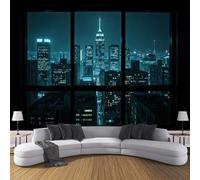 CDXNORA Photo Wallpaper Blue 300×210cm Night Scenery Silk Wall Mural Decoration Urban Architecture Print Poster Picture Design Modern Living Room Kitchen Bedroom Wall Mural