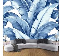 CDXNORA Photo Wallpaper Blue White 200×140cm Tropical Plants Waterproof Silk Wall Mural Blue Banana Leaves Print Decoration for Bedroom Living Room Kitchen TV (Not Self-Adhesive)