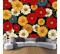 CDXNORA Photo Wallpaper Colorful 350×256cm Retro Flowers Silk Wall Mural Decoration Colored Daisy Print Poster Picture Design Modern Living Room Kitchen Bedroom Wall Mural