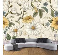 CDXNORA Photo Wallpaper Cream 150×105cm Vintage Wildflowers Silk Wall Mural Decoration Daisy Magnolia Print Poster Picture Design Modern Living Room Kitchen Bedroom Wall Mural