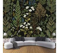 CDXNORA Photo Wallpaper Dark Green 200×140cm Retro Plants Waterproof Silk Wall Mural Green Leaf Berries Print Decoration for Bedroom Living Room Kitchen TV (Not Self-Adhesive)