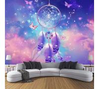 CDXNORA Photo Wallpaper Purple 300×210cm Dream Waterproof Silk Wall Mural Cloud Dream Catcher Butterfly Print Decoration for Bedroom Living Room Kitchen TV (Not Self-Adhesive)