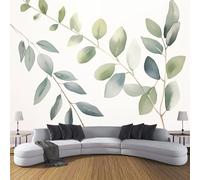 CDXNORA Photo Wallpaper White Green 200×140cm Simple Plants Waterproof Silk Wall Mural Watercolor Green Leaves Print Decoration for Bedroom Living Room Kitchen TV (Not Self-Adhesive)
