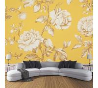 CDXNORA Photo Wallpaper Yellow 300×210cm Plants and Flowers Waterproof Silk Wall Mural Peony Flowers Print Decoration for Bedroom Living Room Kitchen TV (Not Self-Adhesive)