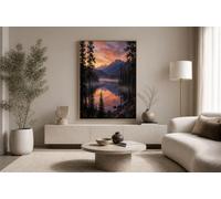 CDXNORA Pine Trees Lake Sunset Canvas Wall Art - Orange Color Canvas Print Artwork Natural Scenery Background Wall Decor, for Bedroom Living Room kitchen Hallway Bathroom Office 28X39in