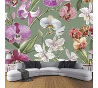 CDXNORA Plants and Flowers Silk Photo Wallpaper Mural 300×210cm (WxH), Beautiful Orchid Photo Mural Bedroom Living Room Children's Room TV Sofa Background Wall Shop Decoration, Sage