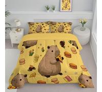 CDXNORA Quilted Coverless Duvet for Single Size, Easy Care Capybara Pizza Printed Quilt Set with Pillowcases, Soft Lightweight Cute Cartoon for All Season Yellow Quilted Quilt 140x200 cm
