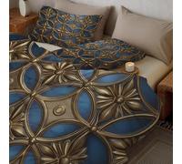 CDXNORA Quilted Coverless Duvet for Super King Size, Easy Care Circular Mandala Printed Quilt Set with Pillowcases, Soft Lightweight Bohemia Geometry for All Season Gold Quilted Quilt 264x228 cm