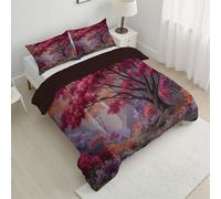 CDXNORA Quilted Coverless Duvet for Super King Size, Easy Care Trees Leaves Printed Quilt Set with Pillowcases, Soft Lightweight Nature Autumn Scenery for All Season Pink Quilted Quilt 264x228 cm