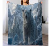CDXNORA Realistic Wild Animals Blanket 220x240 cm, Bear Glacier Mountains Printed Super Soft Throw Blanket, Lightweight Fluffy Flannel Blue Blankets, for Bedding Chair Sofa Home Office Travel