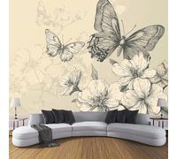 CDXNORA Retro ArtPhoto Wallpaper 400×280cm - Beige Wall Mural Deco Premium Silk Butterfly Flowers Print Wallpaper for Living Room - Home Decoration Bedroom Kitchen Wall Paper