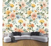 CDXNORA Retro Flowers Photo Wallpaper,Flowers And Leaves Mural Decoration Poster Picture,Beige Large Wallpaper Mural for Wall Bedroom Living Room Tv Background Sofa Wall 350×256cm