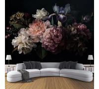 CDXNORA Retro FlowersPhoto Wallpaper 150×105cm - Black Wall Mural Deco Premium Silk Colorful Peony Hydrangea Print Wallpaper for Living Room - Home Decoration Bedroom Kitchen Wall Paper