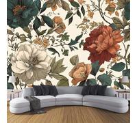 CDXNORA Retro FlowersPhoto Wallpaper 200×140cm - Beige Wall Mural Deco Premium Silk Line Peony Print Wallpaper for Living Room - Home Decoration Bedroom Kitchen Wall Paper