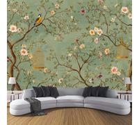 CDXNORA Retro Plants Mural Wallpaper Branches Bird Flowers Non-Woven Wall Mural Decoration Poster Picture Photo Wallpaper 200×140cm Green Paper for Home Living Room Kids Bedroom Kitchen