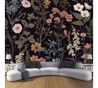 CDXNORA Retro Style Mural Wallpaper Wildflowers Seamless Non-Woven Wall Mural Decoration Poster Picture Photo Wallpaper 200×140cm Black Paper for Home Living Room Kids Bedroom Kitchen