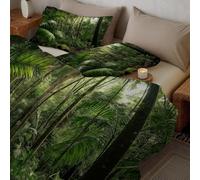 CDXNORA Reversible Coverless Duvet King, Soft Microfibre Jungle Palm Leaves Printed Green Quilted Quilt, Non-Allergenic & Washable Realistic Natural Scenery Coverless Duvet for All Season