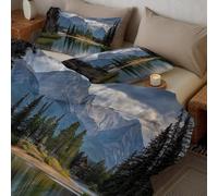 CDXNORA Reversible Duvet Set Super King, Pine Trees By The Lake Quilt Bedding Sets Realistic Natural Scenery Soft Lightweight and Warm Dark Green Quilted Coverless Duvet 264x228 cm, for All Seasons
