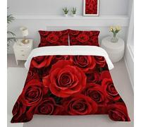 CDXNORA Reversible Red Quilted Bedspread 140x200 cm, Soft Lightweight Microfiber Single Coverlets Quilt Romance Roses Print, Hypoallergenic Realistic Flowers Quilted Duvet for Cold Nights
