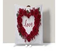 CDXNORA Romance Flowers Throw Blanket, Super Soft Warm Flannel Red Roses Heart-Shaped Print Blanket for Kids Adults, Versatile Red Blankets for Home Bedroom Sleepovers & Camping 70x100 cm