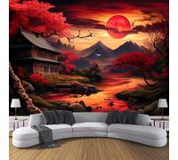 CDXNORA Rural Landscape Silk Photo Wallpaper Mural 250×175cm (WxH), Housesriversmountains Photo Mural Bedroom Living Room Children's Room TV Sofa Background Wall Shop Decoration, Red