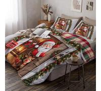 CDXNORA Santa Claus Peeking Through The Door Frame Duvet Cover Set - Double Size Bedding 200x200cm | 2 Pillowcases Included, 3D Cartoon Illustrations, Brushed Microfiber Cover Set, White