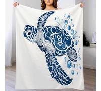 CDXNORA Sea Turtle Bubbles Printed Blanket, Simple Marine Animals Throw Blanket Soft Cozy, Warm Flannel Bedding Blue Blankets, for Girls Kids Adults Bedroom Living Rooms Couch Travel 70x100 cm
