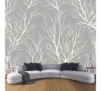 CDXNORA Silk Wall Mural Abstract Forest Photo Wallpaper 200×140cm (WxH),Silver Foil Tree Branches Shadow Photo Mural Decor for Living Room, Bedroom, Office and Kids Room, Easy to Install, Grey