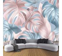CDXNORA Silk Wall Mural Tropical Leaves Photo Wallpaper 200×140cm (WxH),Monstera Leaves Photo Mural Decor for Living Room, Bedroom, Office and Kids Room, Easy to Install, Blue Pink