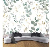 CDXNORA Silk Wall Mural Watercolor Photo Wallpaper 250×175cm (WxH),Wildflowers and Green Leaves Photo Mural Decor for Living Room, Bedroom, Office and Kids Room, Easy to Install, White