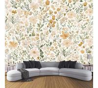 CDXNORA Silk Wall Mural Watercolor Plants Photo Wallpaper 400×280cm (WxH),Wildflower Sage Photo Mural Decor for Living Room, Bedroom, Office and Kids Room, Easy to Install, Cream