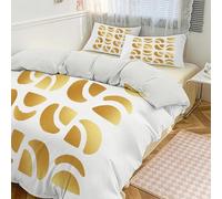 CDXNORA Simple Abstract Single Duvet Cover Set, Reversible Golden Semicircle Geometric Print White Quilt Cover With Zipper Closure, Soft Breathable Bedding Set, for Kids Teens Adults, 135x200 cm