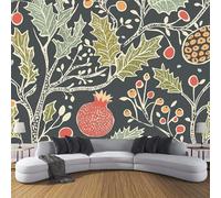 CDXNORA Simple PlantsPhoto Wallpaper 200×140cm - Dark Gray Wall Mural Deco Premium Silk Pomegranate Holly Leaves Print Wallpaper for Living Room - Home Decoration Bedroom Kitchen Wall Paper