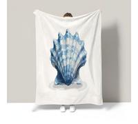 CDXNORA Simple Watercolor Throw Blanket, Super Soft Warm Flannel Seashells Ocean Theme Print Blanket for Kids Adults, Versatile Blue Blankets for Home Bedroom Sleepovers & Camping 220x240 cm