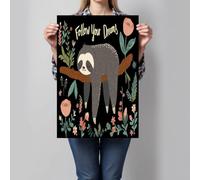 CDXNORA Sloth Flowers Canvas Wall Art 28X39in, Unframed Cute Cartoon Wall Decor Artwork Poster, Grey Canvas Prints, for Bedroom Living Room Bathroom Home Decoration, No Frame