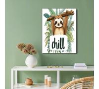CDXNORA Sloth Tropical Leaves Canvas Wall Art 24X36in, Unframed Cute Cartoon Wall Decor Artwork Poster, Brown Canvas Prints, for Bedroom Living Room Bathroom Home Decoration, No Frame