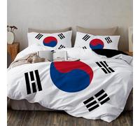 CDXNORA South Korean Flag Printed Duvet Cover Set Double, Soft Microfiber National Flag Pattern Quilt Covers, Reversible Duvet Cover with Hidden Zipper Bedding Set 200x200 cm
