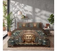 CDXNORA Spiritual Zen Duvet Cover Super King | Lotus Buddha Head Printed Reversible Bedding Set, Easy Care Quilt Cover With 2 Pillowcases, 260x220cm