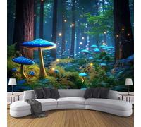 CDXNORA The Jungle Book Silk Wallpaper Murals, Blue Bedroom Wallpaper, Mushroom Trees Wall Paper for Living Room, Not Self Adhesive Wall Paper, Large Mural & Room Decor 350×256cm