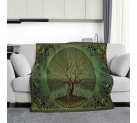 CDXNORA Tree Of Life Leaves Printed Blanket, Mandala Art Throw Blanket Soft Cozy, Warm Flannel Bedding Green Blankets, for Girls Kids Adults Bedroom Living Rooms Couch Travel 70x100 cm