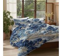 CDXNORA Trees Paths Pavilions Duvet Cover Sets - Reversible Microfiber Super King Blue Quilt Cover, Anti Allergy 3 Piece Watercolor Landscape Painting Bedding Set 260x220 cm with 2 Pillowcases