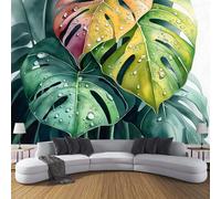 CDXNORA Tropical Plants Silk Photo Wallpaper Mural 300×210cm (WxH), Monstera Leaves Photo Mural Bedroom Living Room Children's Room TV Sofa Background Wall Shop Decoration, Green