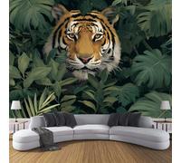 CDXNORA Tropical Rainforest Mural Wallpaper Tiger in The Jungle Non-Woven Wall Mural Decoration Poster Picture Photo Wallpaper 250×175cm Green Paper for Home Living Room Kids Bedroom Kitchen