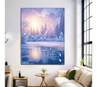 CDXNORA Unframed Ice Lake Forest Canvas Wall Art Poster, Waterproof Dreamy Winter Scenery Print Wall Decoration Pictures, for Living Room Bedroom Kitchen Blue Walls Prints Decor 16X24in