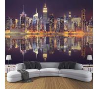 CDXNORA Urban Architecture Panoramic Wallpaper Mural, 300×210cm Wall Poster High-Rise Buildings Photo Wallpaper 3D Effect,Purple Silk Mural - Poster Decoration for Bedroom Living Room Corridor