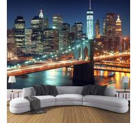 CDXNORA Urban Architecture Silk Wall Murals Wallpaper,New York City Bridge Wall Mural Decorative Wallpapers for Living Room TV Bedroom,350×256cm (W x H) Blue Orange Art Photo Wallpaper 3D Effect