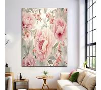 CDXNORA Watercolor Flowers Canvas Wall Art Print Pictures for Wall Home Decor, Peony Flowers Green Leaves Poster Artwork, for Bedroom Living Room Corridor Pink Canvas Painting Decoration, 24X36in