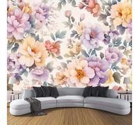 CDXNORA Watercolor Flowers Panoramic Wallpaper Mural, 350×256cm Wall Poster Pink Purple Flowers Photo Wallpaper 3D Effect,Pink Purple Silk Mural - Poster Decoration for Bedroom Living Room Corridor
